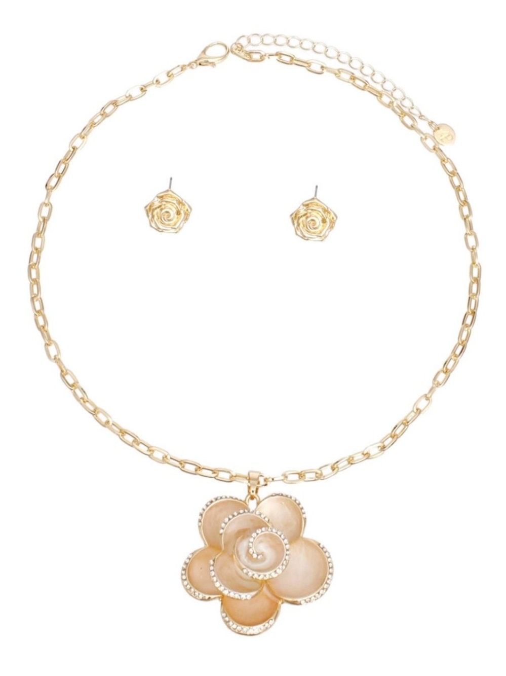 Rose Gold  Pendant Necklace and Stud Earrings Set